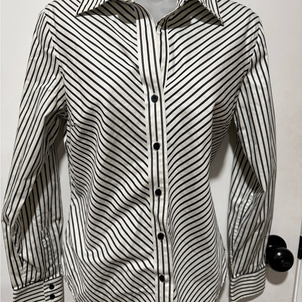 Casual Corner Black and White Striped Shirt-#1092